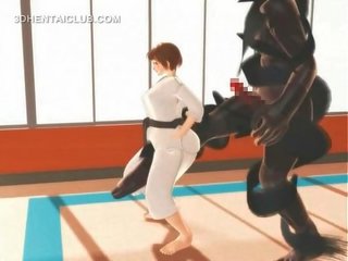 Hentai karate tineri femeie inecandu-se pe o masiv penis în al 3-lea
